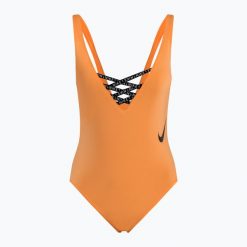 Strój pływacki jednoczęściowy damski Nike Sneakerkini U-Back. Brązowe stroje jednoczęściowe damskie Nike, xs, bez wzorów. Za 139.99 zł.