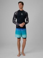 4F Spodenki plażowe boardshorty z filtrem UPF50+ męskie - niebieskie L. Niebieskie kąpielówki męskie 4f, l, bez wzorów, ze skóry, na fitness i siłownię. Za 149.99 zł.