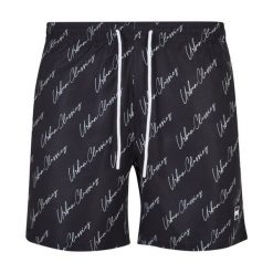 Męskie Spodenki Kąpielowe Z Logo Script. Czarne kąpielówki męskie Urban Classics, m, bez wzorów. Za 105.99 zł.
