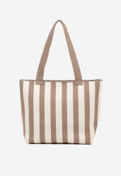 Beżowa Torebka Shopperka z Suwakiem w Paski Saloniela. Brązowe shopper bag damskie Renee, bez wzorów, z jeansu, bez dodatków. Za 44.99 zł.