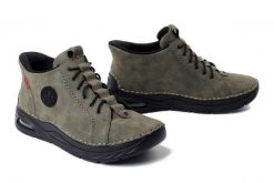 RIEKER 44550-54 green, półbuty damskie. Zielone półbuty damskie Rieker, bez wzorów, bez obcasa. Za 379.90 zł.