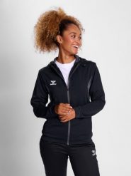 Damska bluza dresowa z kapturem zapinana na zamek Hummel Authentic. Czarne bluzy sportowe damskie HUMMEL, l, bez wzorów, z dresówki, bez ramiączek, krótkie, z kapturem. Za 250.05 zł.