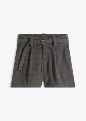 Szorty z zakładkami. Szare szorty damskie bonprix, bez wzorów. Za 149.99 zł.