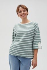 Bluza oversize w paski z szerokimi rękawami oliwkowa. Zielone bluzy bez kaptura damskie MOODO, l, z bawełny. Za 99.99 zł.