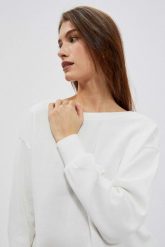 Bluza z dekoltem na plecach perłowa. Białe bluzy bez kaptura damskie MOODO, m, z bawełny. W wyprzedaży za 49.99 zł.
