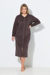 Damskie Szlafrok dwukierunkowy zamek błyskawiczny frotte miękki w dotyku. Brązowe szlafroki damskie Ulla Popken, plus size, bez wzorów, z bawełny, plus size. Za 191.99 zł.