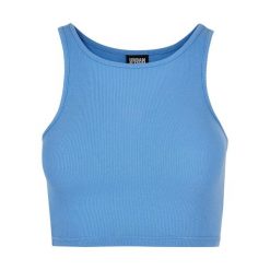 Damski prążkowany crop top Urban Classics. Niebieskie topy damskie Urban Classics, bez wzorów, prążkowane, bez kołnierzyka. Za 67.50 zł.