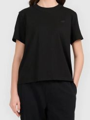 4F Koszulka w kolorze czarnym rozmiar: L. Czarne bluzki damskie 4f, l, bez wzorów, z bawełny, bez kołnierzyka. Za 26.99 zł.