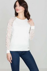 Ecru Bluzka z Koronkowym Długim Rękawem. Czarne bluzki damskie Katrus, xl, bez wzorów, z bawełny, bez kołnierzyka, bez ramiączek. Za 189.00 zł.