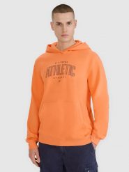 4F Bluza dresowa nierozpinana z kapturem męska - pomarańczowa S. Brązowe bluzy sportowe męskie 4f, bez wzorów, z bawełny, sportowe, bez kołnierzyka, bez ramiączek. W wyprzedaży za 99.99 zł.