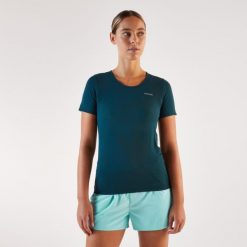 Koszulka do biegania damska Kiprun Run 500 Dry. Niebieskie t-shirty damskie KIPRUN, l, bez wzorów, z elastanu, bez kołnierzyka. Za 59.99 zł.
