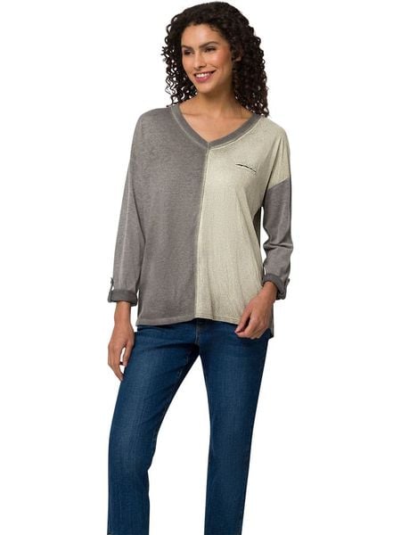 Heine Bluzka w kolorze szaro-beżowym rozmiar: 46. Szare bluzki damskie Heine, bez wzorów, bez kołnierzyka, bez ramiączek. Za 78.99 zł.