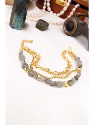 Pierres delicates Pozłacana bransoletka z labradorytami rozmiar: onesize. Szare bransoletki damskie Pierres delicates, pozłacane. Za 39.99 zł.