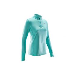 Bluza biegania RUN WARM damska. Niebieskie bluzy bez kaptura damskie KALENJI, bez wzorów, z elastanu, bez kaptura. Za 39.99 zł.
