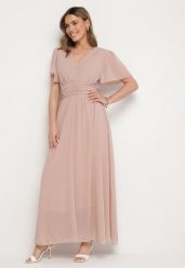 Ciemnoróżowa Kopertowa Sukienka Maxi z Gumką w Pasie Narlin. Czerwone sukienki damskie Born2be, na co dzień, na lato, uniwersalny, bez wzorów, eleganckie, bez kołnierzyka, bez ramiączek, maxi, kopertowe. W wyprzedaży za 111.99 zł.