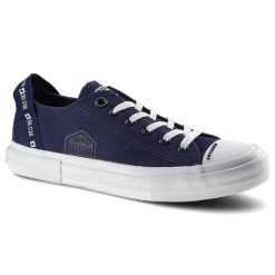 Granatowe Trampki Big Star Damskie Lekkie Półbuty. Niebieskie półbuty damskie Big Star, bez wzorów, z dresówki, retro, bez obcasa, na płaskiej podeszwie. Za 79.99 zł.