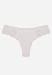 Białe Majtki Stringi Ozdobione Koronką z Bawełną Meniliphis. Białe stringi damskie Renee, l, bez wzorów, z bawełny. Za 6.99 zł.
