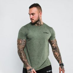 Koszulka męska fitness regular zielona Basic. Zielone t-shirty sportowe męskie GYMBEAM, m, z bawełny, bez ramiączek, na fitness i siłownię. Za 42.90 zł.