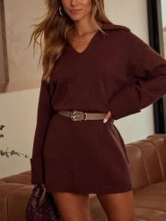 Milan Kiss Sukienka dzianinowa w kolorze brązowym rozmiar: S. Brązowe sukienki damskie Milan Kiss, na co dzień, s, bez wzorów, z dzianiny, bez kołnierzyka, bez ramiączek, mini, proste. Za 213.69 zł.