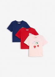 T-shirt z czystej bawełny organicznej (3 szt.). Czerwone koszulki dziewczęce bonprix, bez wzorów, z bawełny, bez ramiączek. Za 68.97 zł.