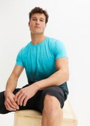 T-shirt z czystej bawełny, slim fit. Niebieskie t-shirty męskie bonprix, m, bez wzorów, z bawełny, bez kołnierzyka. Za 64.99 zł.