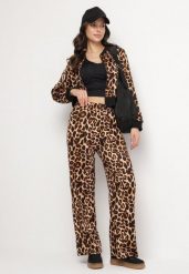 Brązowy Komplet Dresowy w Panterkę Bluza ze Ściągaczami i Szerokie Spodnie Sonaniela. Brązowe bluzy bez kaptura damskie Born2be, m, z dresówki. Za 84.99 zł.