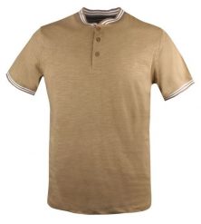 Męski T-Shirt, Dekolt z Guzikami - Pako Jeans - Kolor Beżowy. Brązowe t-shirty męskie Pako Jeans, l, bez wzorów, z bawełny, bez kołnierzyka. Za 89.00 zł.