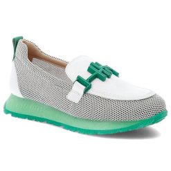 Biało-Zielone Półbuty Hispanitas Stylowe Wsuwane Obuwie Damskie. Białe półbuty damskie Hispanitas, z aplikacjami, z jeansu, eleganckie, bez obcasa. Za 599.00 zł.