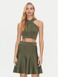 Guess Top W5GR32 Z2XY0 Zielony Slim Fit. Zielone topy damskie Guess, xxl, z aplikacjami, z wiskozy, bez kołnierzyka. Za 209.99 zł.