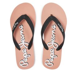Japonki Pepe Jeans. Czarne klapki damskie Pepe Jeans, bez wzorów, z jeansu, bez obcasa. Za 99.99 zł.