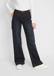 Jeansy wide leg, mid waist, z elastyczną wstawką w talii. Niebieskie jeansy damskie bonprix. Za 139.99 zł.