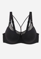 Czarny Biustonosz z Siateczkową Wstawką i Ozdobnymi Paskami przy Dekolcie Sabesa. Czarne biustonosze Renee, bez wzorów, z jeansu. Za 49.99 zł.