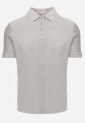 Szara Gładka Koszulka Polo o Klasycznym Kroju Sinopea. Szare koszulki polo męskie Born2be, l, bez wzorów, z jeansu, bez ramiączek. Za 79.99 zł.