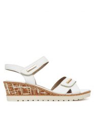 Remonte Sandały R6266-80 Biały. Białe sandały damskie Remonte, bez wzorów, ze skóry, bez obcasa, na koturnie. Za 359.99 zł.