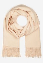 Jasnobeżowy Szalik z Tkaniny Wykończony Frędzlami Teofilla. Brązowe szaliki i kominy damskie Born2be, bez wzorów, z tkaniny. Za 44.99 zł.