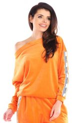 Welurowa Damska Bluza z Taśmą - Pomarańczowa. Brązowe bluzy bez kaptura damskie Awama, l, z elastanu. Za 232.90 zł.