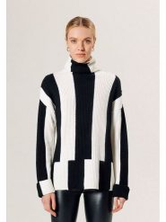 Rodier Wełniany sweter w kolorze czarno-białym rozmiar: XL. Białe golfy damskie Rodier, xl, z wełny, bez kołnierzyka. Za 457.95 zł.