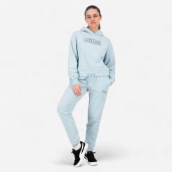 Spodnie dresowe damskie Puma Gym & Pilates. Niebieskie spodnie sportowe damskie Puma, l, z bawełny, na fitness i siłownię. Za 89.99 zł.