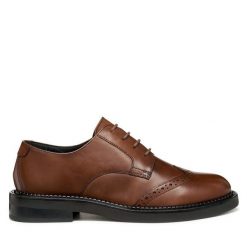 Oxfordy Geox. Brązowe półbuty damskie Geox, bez wzorów, bez obcasa. Za 379.99 zł.