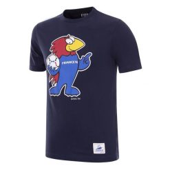 Koszulka dla dorosłych - Maskotka Mistrzostw Świata Francja 1998 - Niebieska. Niebieskie t-shirty sportowe męskie COPA FOOTBALL, xl, bez ramiączek, do piłki nożnej. Za 211.91 zł.