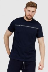 ARMANI EXCHANGE Granatowy t-shirt męski z paskiem z logo. Niebieskie t-shirty męskie Armani Exchange, l, bez wzorów, prążkowane, bez kołnierzyka. W wyprzedaży za 119.99 zł.