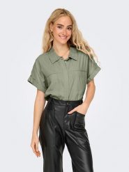 ONLY Bluzka w kolorze khaki rozmiar: S. Brązowe bluzki damskie Only, s, bez wzorów, bez kołnierzyka, bez ramiączek. Za 70.24 zł.