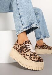 Panterkowe Sneakersy Typu Tenisówki na Żłobionej Platformie Lorreia. Trampki i tenisówki damskie Renee, bez wzorów, z jeansu. Za 89.99 zł.