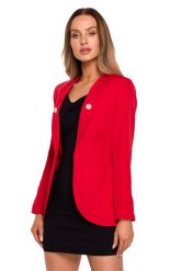 Elegancki Żakiet z Ozdobnymi Guzikami - Czerwony. Czerwone marynarki i żakiety damskie MOE, l, bez wzorów, z elastanu, eleganckie. Za 298.90 zł.