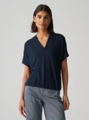 OPUS Koszulka w kolorze granatowym rozmiar: 36. Niebieskie bluzki damskie Opus, bez wzorów, bez kołnierzyka, bez ramiączek. Za 86.99 zł.