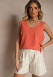 Pomarańczowy Top z Bawełną Ozdobiony Guzikami Ulosiella. Brązowe topy damskie Renee, l, bez wzorów, z bawełny, bez kołnierzyka. Za 34.99 zł.