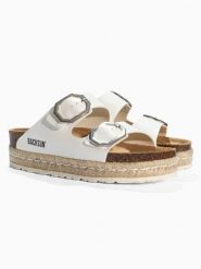 BACKSUN Klapki "Gwana" w kolorze białym rozmiar: 42. Białe klapki damskie Backsun, bez wzorów, bez obcasa, na platformie. Za 195.99 zł.