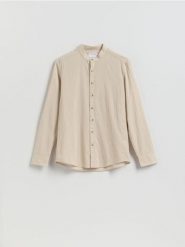 Strukturalna koszula regular fit - beżowy. Brązowe koszule męskie Reserved, l, bez wzorów, z bawełny, bez kołnierzyka, bez ramiączek. Za 119.99 zł.