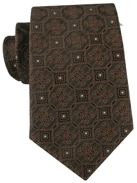 Brązowy Krawat z Eleganckim, Geometrycznym Wzorem - Alties. Brązowe krawaty i muchy męskie Alties, bez wzorów, z tkaniny, eleganckie. Za 55.00 zł.