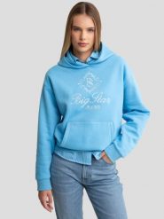 Bluza damska z haftem z kapturem niebieska Afra 401. Niebieskie bluzy z kapturem damskie Big Star, l, z dzianiny. W wyprzedaży za 199.99 zł.